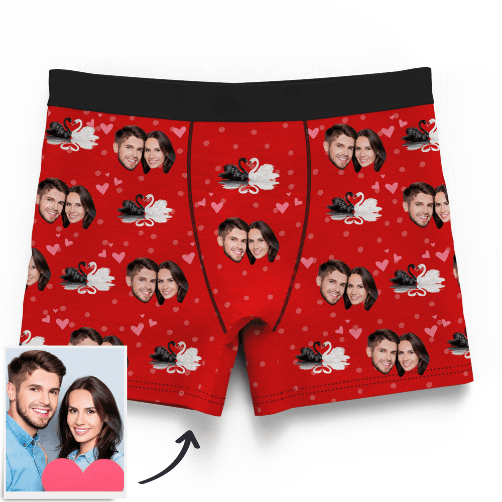 Couple Men's Custom Swan And Face On Boxer Shorts - MyFaceBoxerUK
