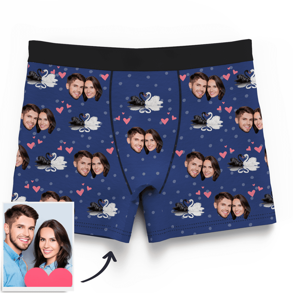 Couple Men's Custom Swan And Face On Boxer Shorts - MyFaceBoxerUK