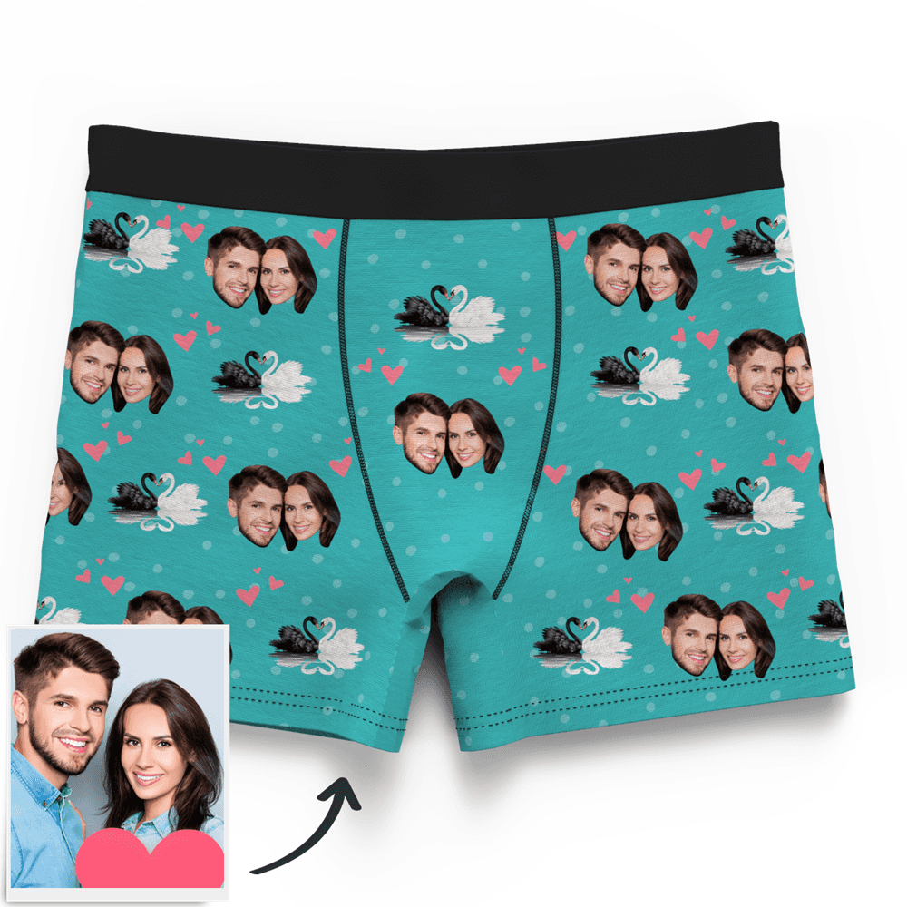 Couple Men's Custom Swan And Face On Boxer Shorts - MyFaceBoxerUK