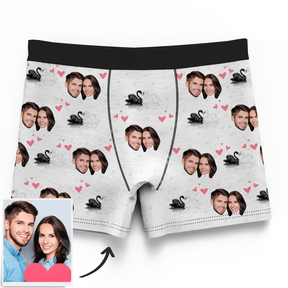 Couple Men's Custom Swan And Face On Boxer Shorts - MyFaceBoxerUK