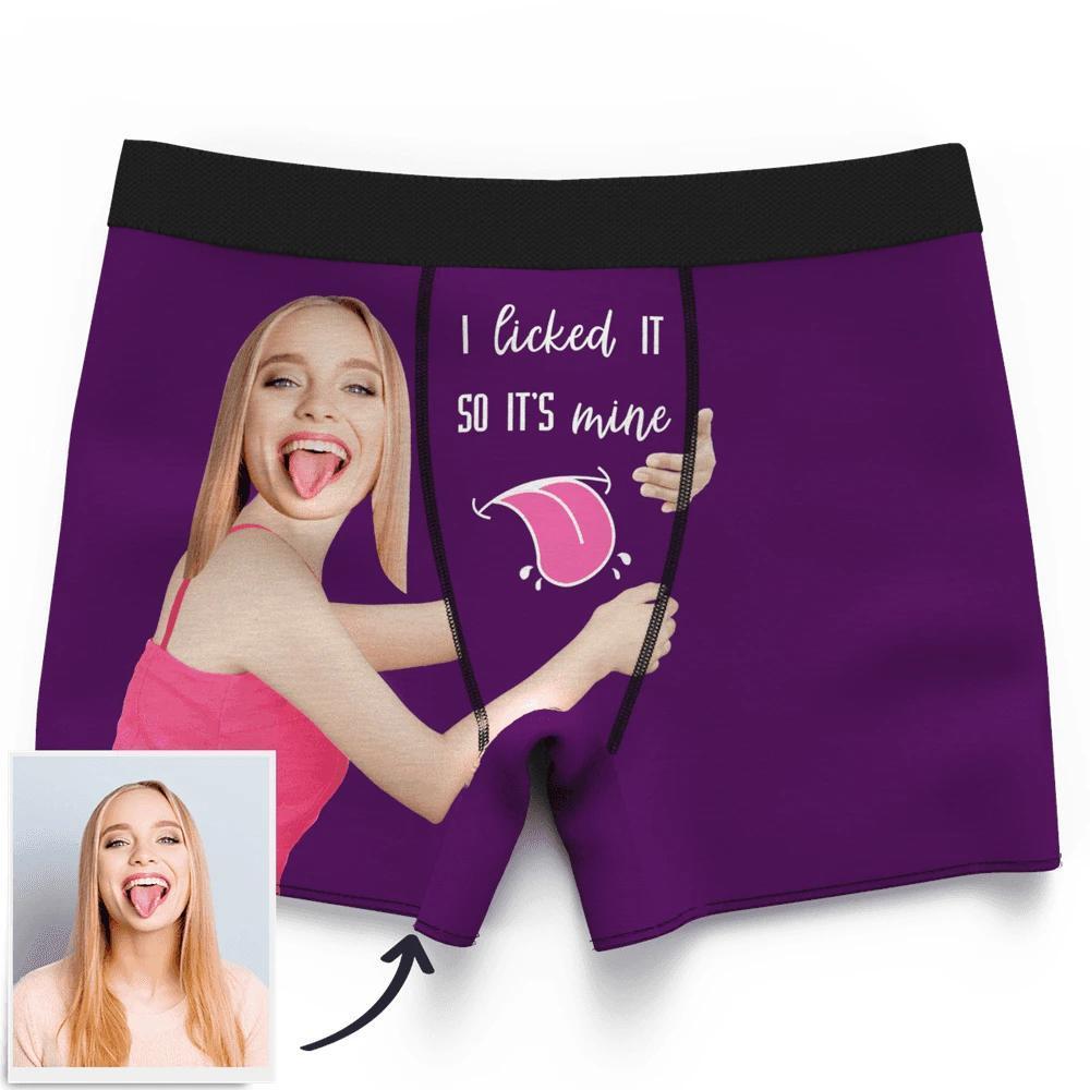 Men's Custom Face on Boxer Shorts I Licked It So It's Mine - MyFaceBoxerUK