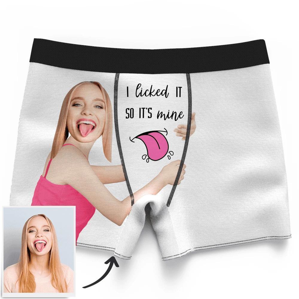 Men's Custom Face on Boxer Shorts I Licked It So It's Mine - MyFaceBoxerUK