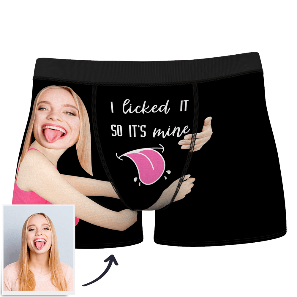 Men's Custom Face on Boxer Shorts I Licked It So It's Mine - MyFaceBoxerUK