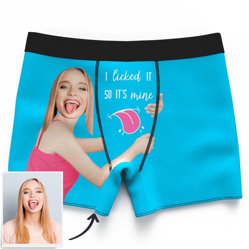 Men's Custom Face on Boxer Shorts I Licked It So It's Mine - MyFaceBoxerUK