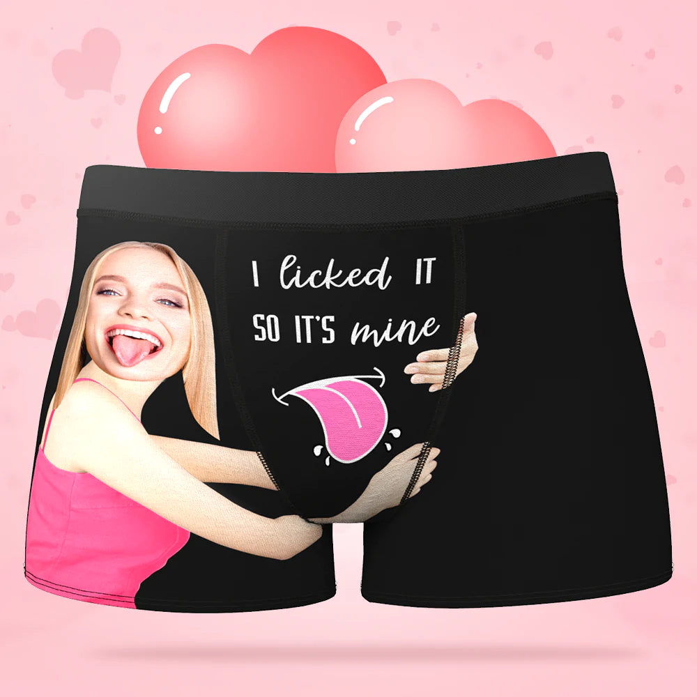 Men's Custom Face on Boxer Shorts I Licked It So It's Mine