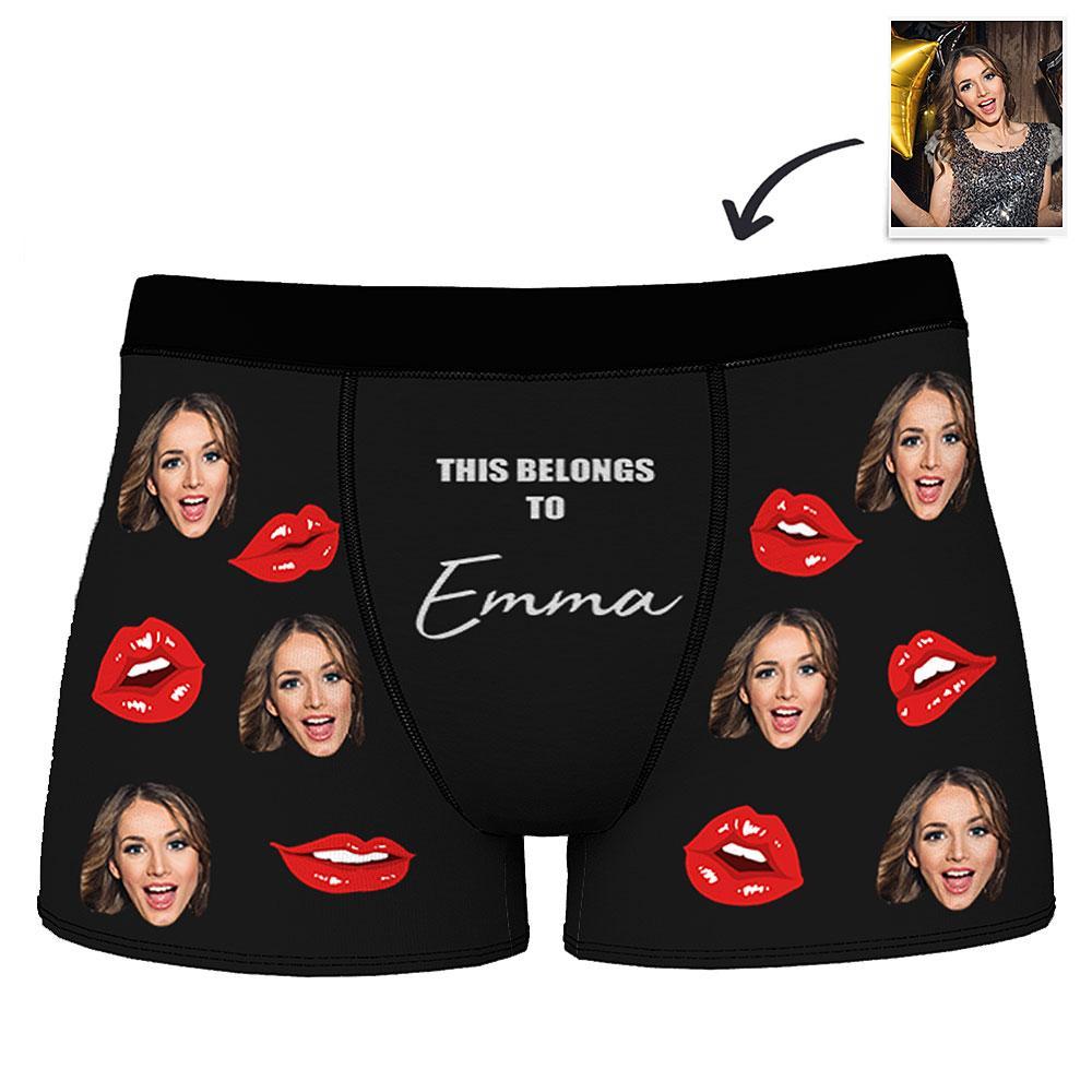 Custom Photo Boxer Shorts for Men With THIS BELONGS TO and Custom Name Printed - MyFaceBoxerUK