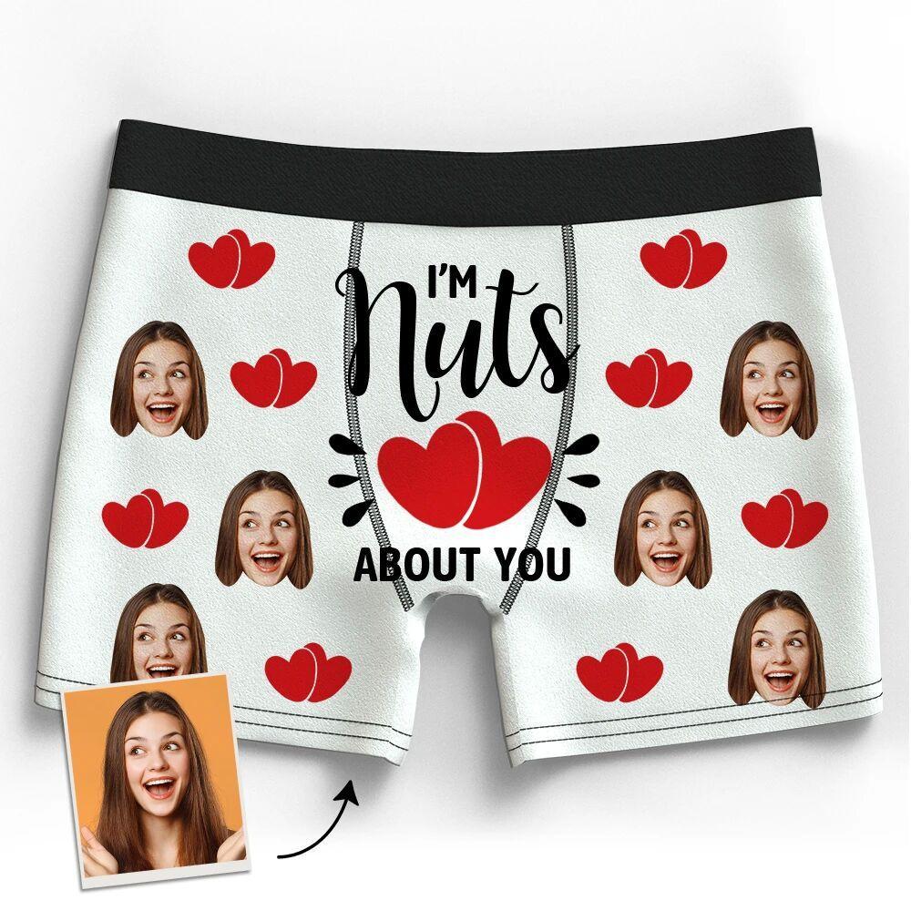 Men Customized Photo Boxer 3D Online Preview Girlfriend's Face - I'm Nuts about You - MyFaceBoxerUK