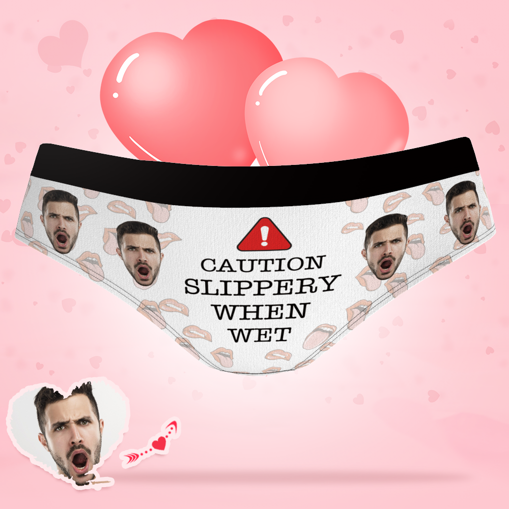 Custom Photo Panties for Women Caution Slippery Wet - MyFaceBoxerUK