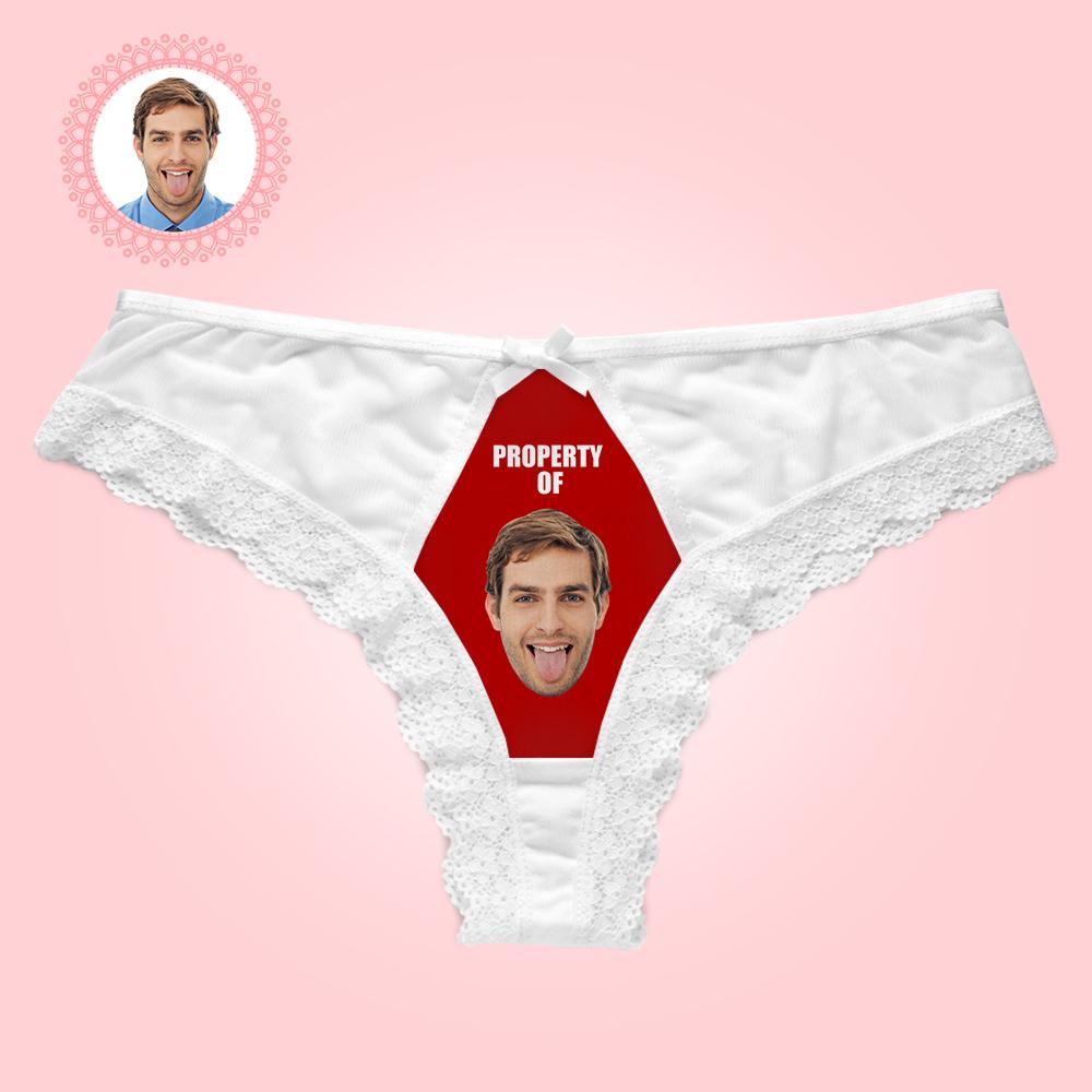 Custom Lace Thong Sexy White Lace Panties Funny Gift with Boyfriend Face - Property of