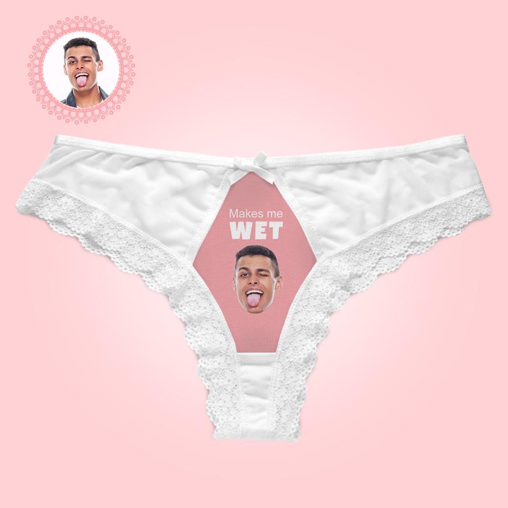 Custom Lace Thong Sexy Lace Panties Funny Gift with Boyfriend Face - Makes Me Wet - MyFaceBoxerUK