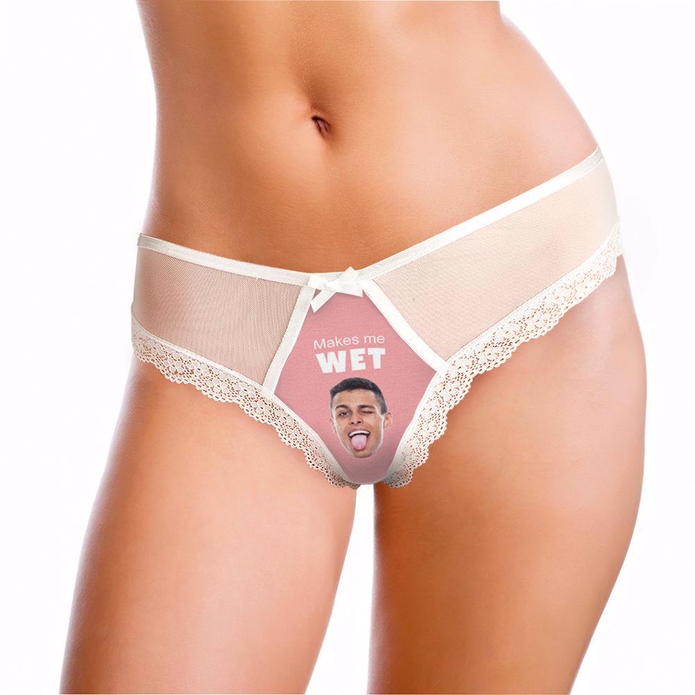 Custom Lace Thong Sexy Lace Panties Funny Gift with Boyfriend Face - Makes Me Wet - MyFaceBoxerUK