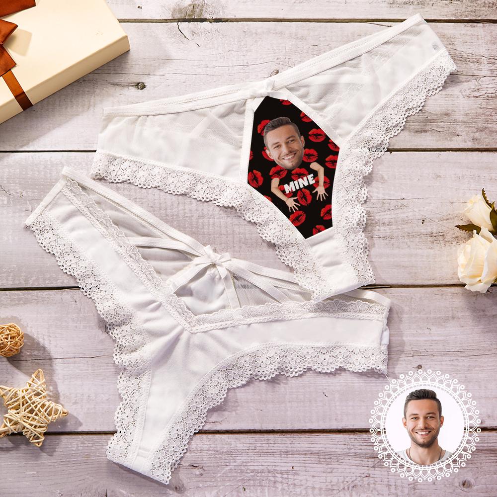 Custom Lace Thong Sexy Lip Lace Panties Funny Gift with Boyfriend Face