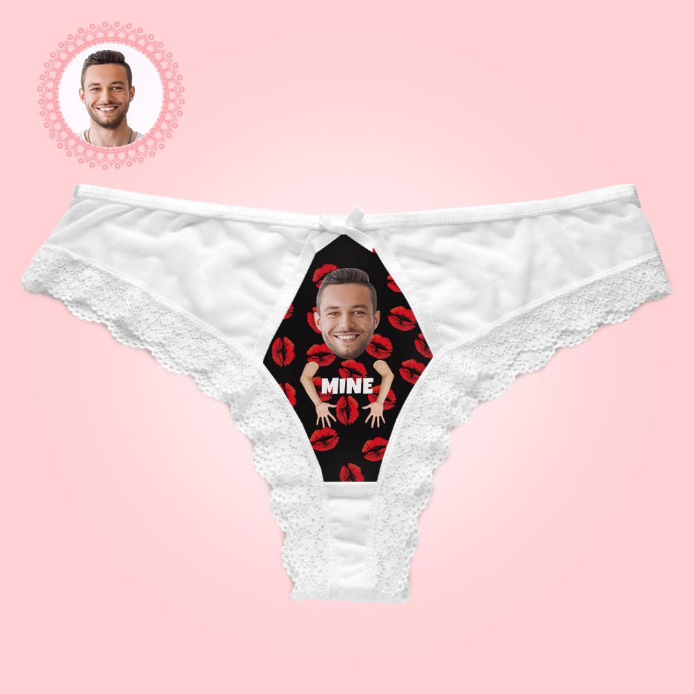 Custom Lace Thong Sexy Lip Lace Panties Funny Gift with Boyfriend Face