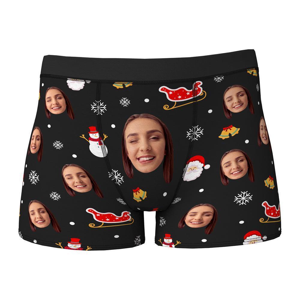 Custom Face Boxers Shorts Santa Claus and Sleigh Personalised Photo Underwear Christmas Gift for Men - MyFaceBoxerUK