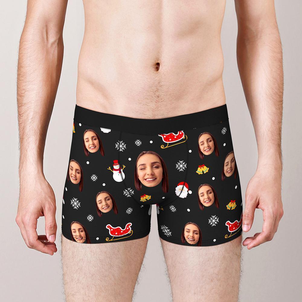 Custom Face Boxers Shorts Santa Claus and Sleigh Personalised Photo Underwear Christmas Gift for Men - MyFaceBoxerUK