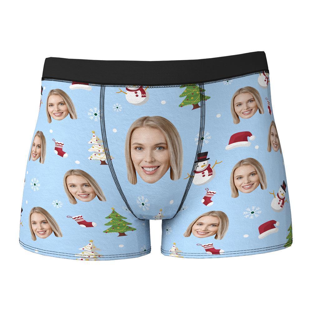 Custom Face Boxers Shorts Christmas Tree Personalised Photo Underwear Christmas Gift for Men - MyFaceBoxerUK
