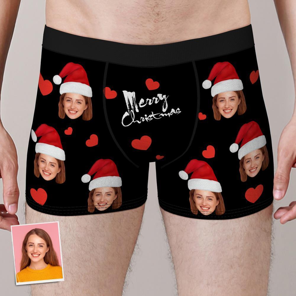 Custom Face Boxers Shorts Personalised Photo Underwear Christmas Gift for Men Merry Christmas - MyFaceBoxerUK