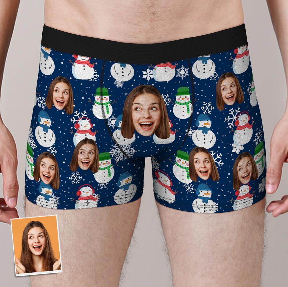 Custom Face Boxers Shorts Christmas Snowman Personalised Photo Underwear Christmas Gift for Men - MyFaceBoxerUK