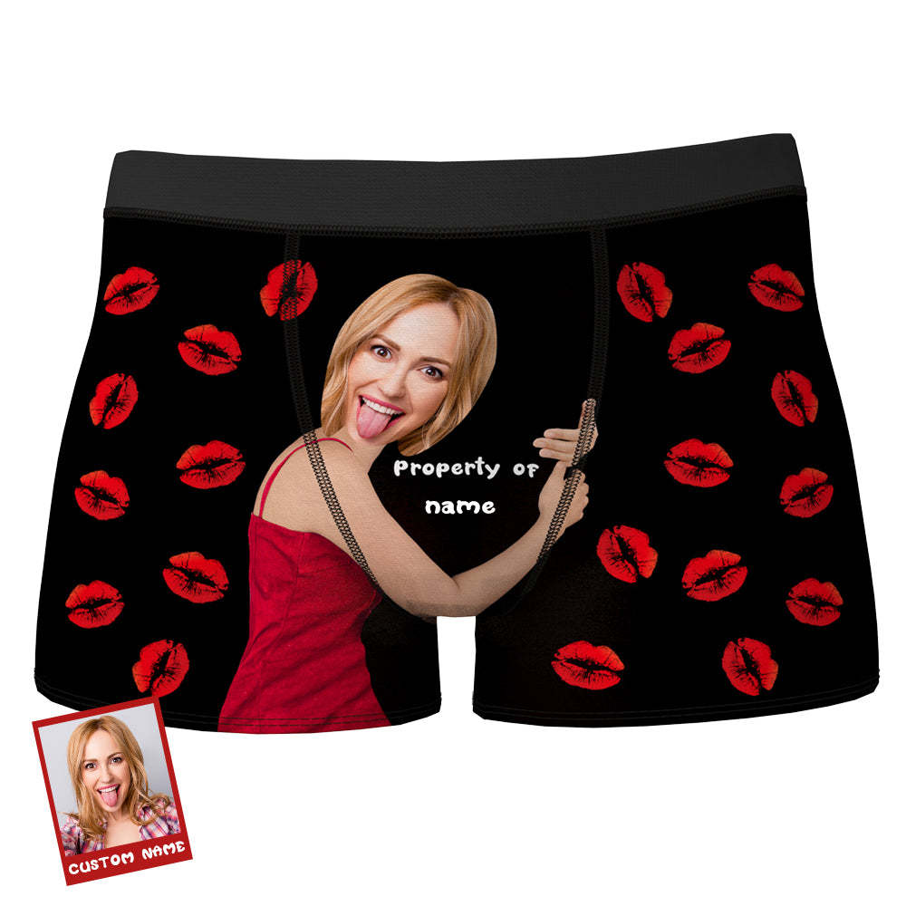 Custom Love Hug Property Of Name Boxers Personalised Face Boxers Briefs Gift for Husband - MyFaceBoxerUK