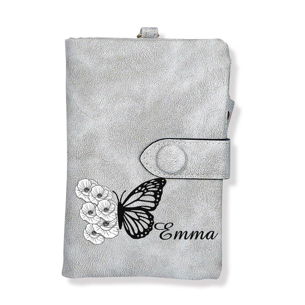 Custom Tri-Fold Butterfly Birth Flower Leather Wallet with Coin Holder Personalized Mother's Day Gift for Woman	 - MyFaceBoxerUK