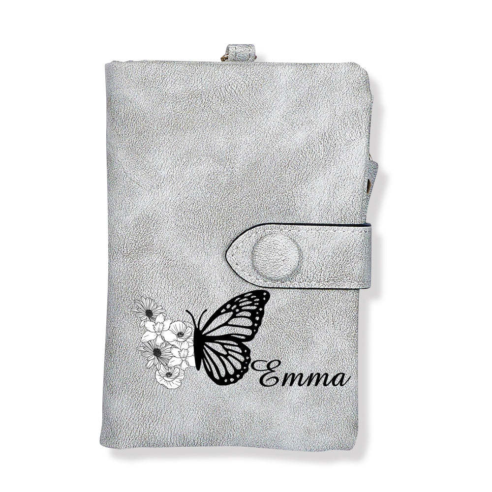 Custom Tri-Fold Butterfly Birth Flower Leather Wallet with Coin Holder Personalized Mother's Day Gift for Woman	 - MyFaceBoxerUK