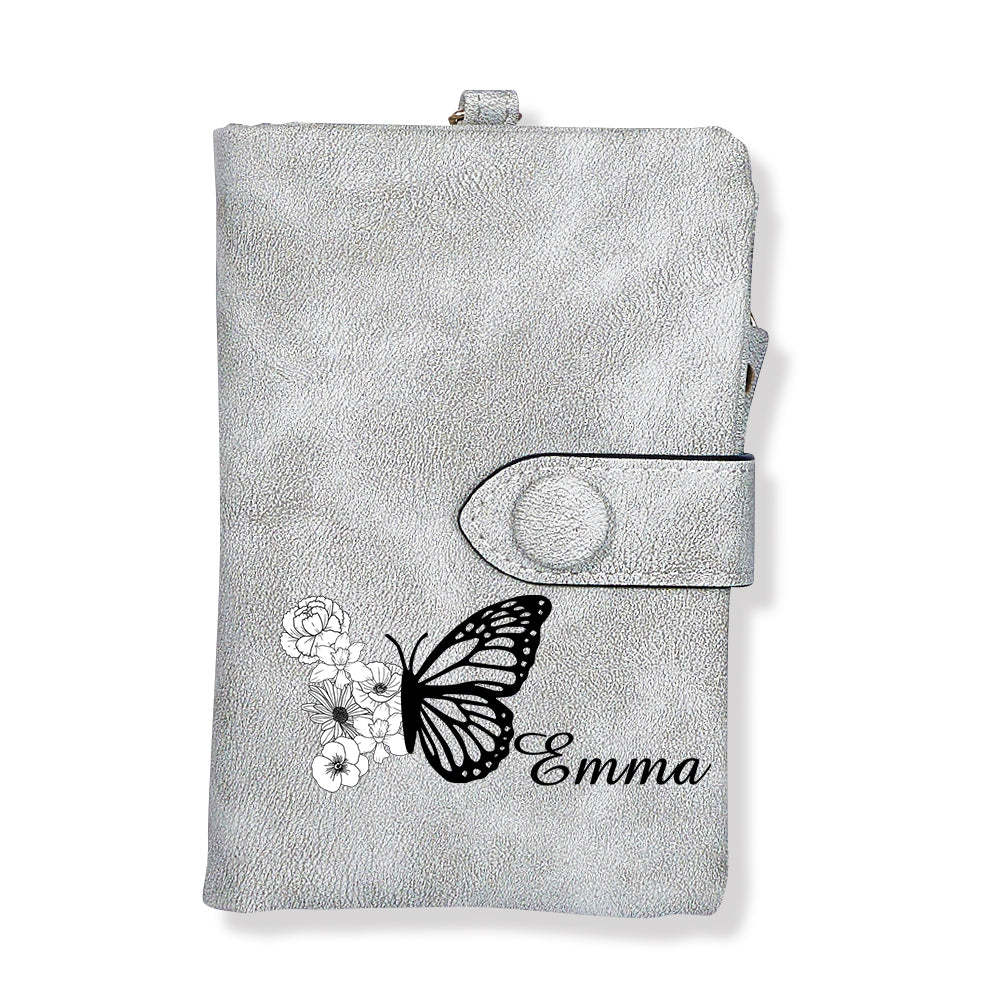 Custom Tri-Fold Butterfly Birth Flower Leather Wallet with Coin Holder Personalized Mother's Day Gift for Woman	 - MyFaceBoxerUK