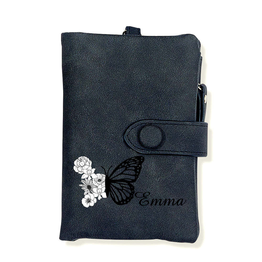 Custom Tri-Fold Butterfly Birth Flower Leather Wallet with Coin Holder Personalized Mother's Day Gift for Woman	 - MyFaceBoxerUK
