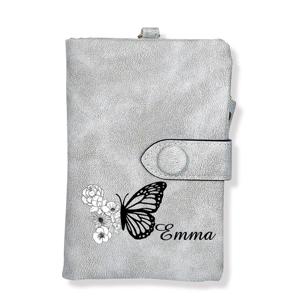 Custom Tri-Fold Butterfly Birth Flower Leather Wallet with Coin Holder Personalized Mother's Day Gift for Woman	 - MyFaceBoxerUK