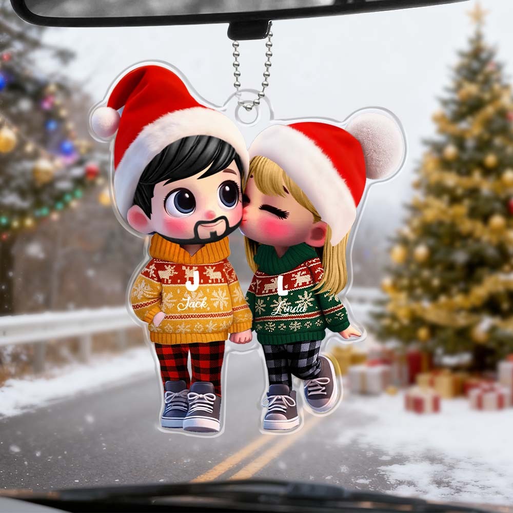 Custom Acrylic Christmas Ornament Cute Couple Kissing Moment Personalized Name Gift for Him & Her