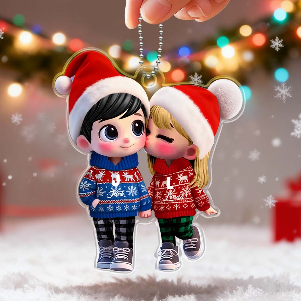 Custom Acrylic Christmas Ornament Cute Couple Kissing Moment Personalized Name Gift for Him & Her