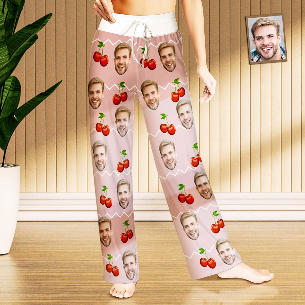 Custom Face Pajama Women's Cherry Pink Sleepwear	 - MyFaceBoxerUK
