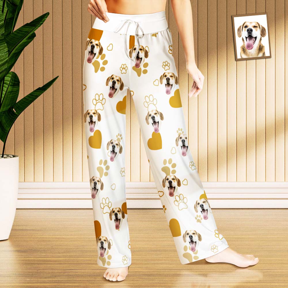 Custom Face Pajama Women's Paw Prints Heart Sleepwear	 - MyFaceBoxerUK