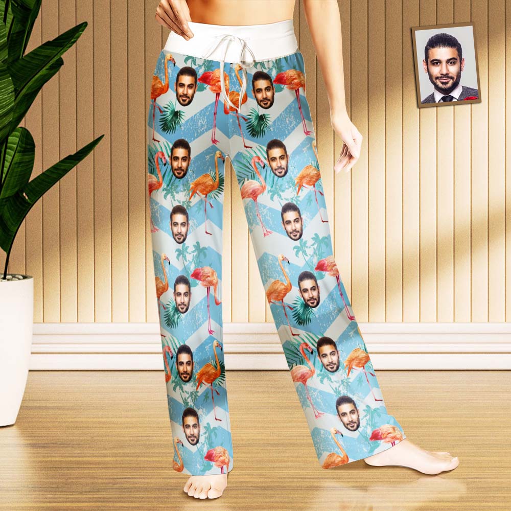 Custom Face Pajama Women's Flamingo Stripe Sleepwear	 - MyFaceBoxerUK