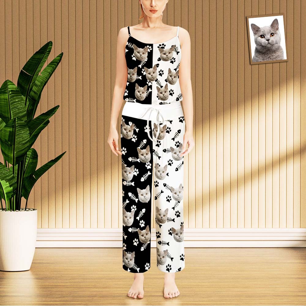 Custom Face Pajama Women's Pet Paw Prints Color Matching Sleepwear	 - MyFaceBoxerUK