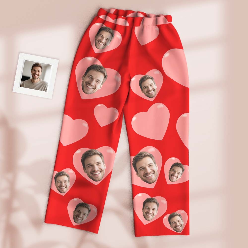Custom Pajamas Pants Dark Tone with Embedded Photo Hearts Adjustable Waistband Multiple Color Options Valentine's Day Gift - MyfaceboxerUK