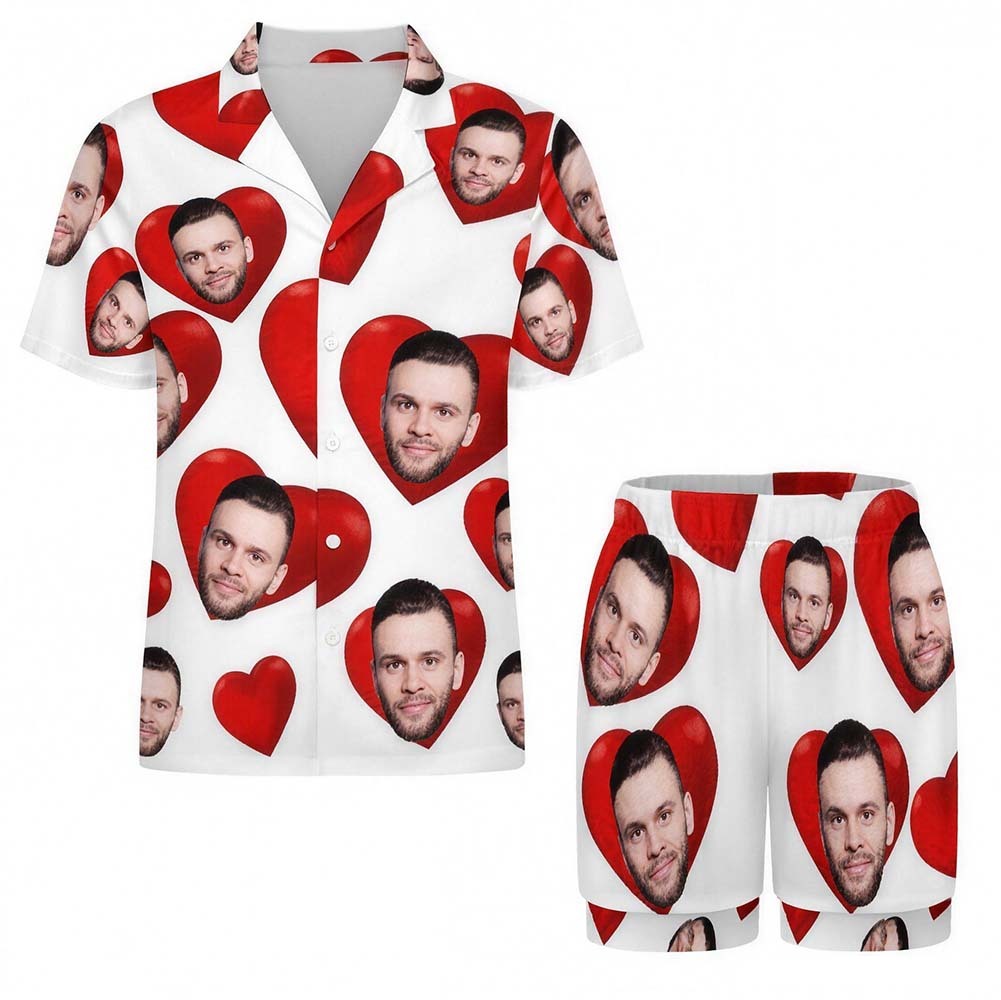 Custom Pajamas with Embedded Photo Hearts Adjustable Waistband Valentine's Day Gift