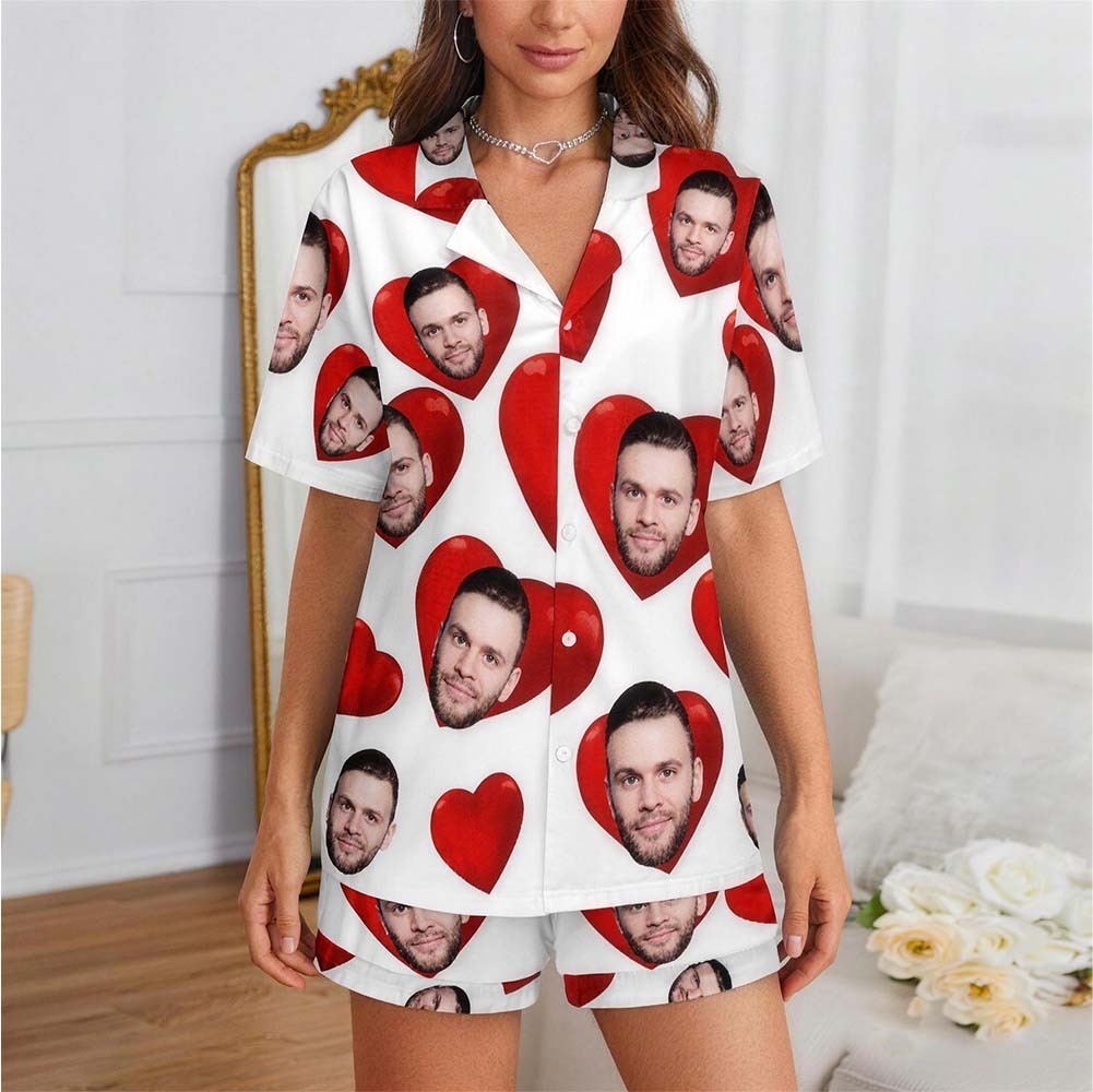 Custom Pajamas with Embedded Photo Hearts Adjustable Waistband Valentine's Day Gift