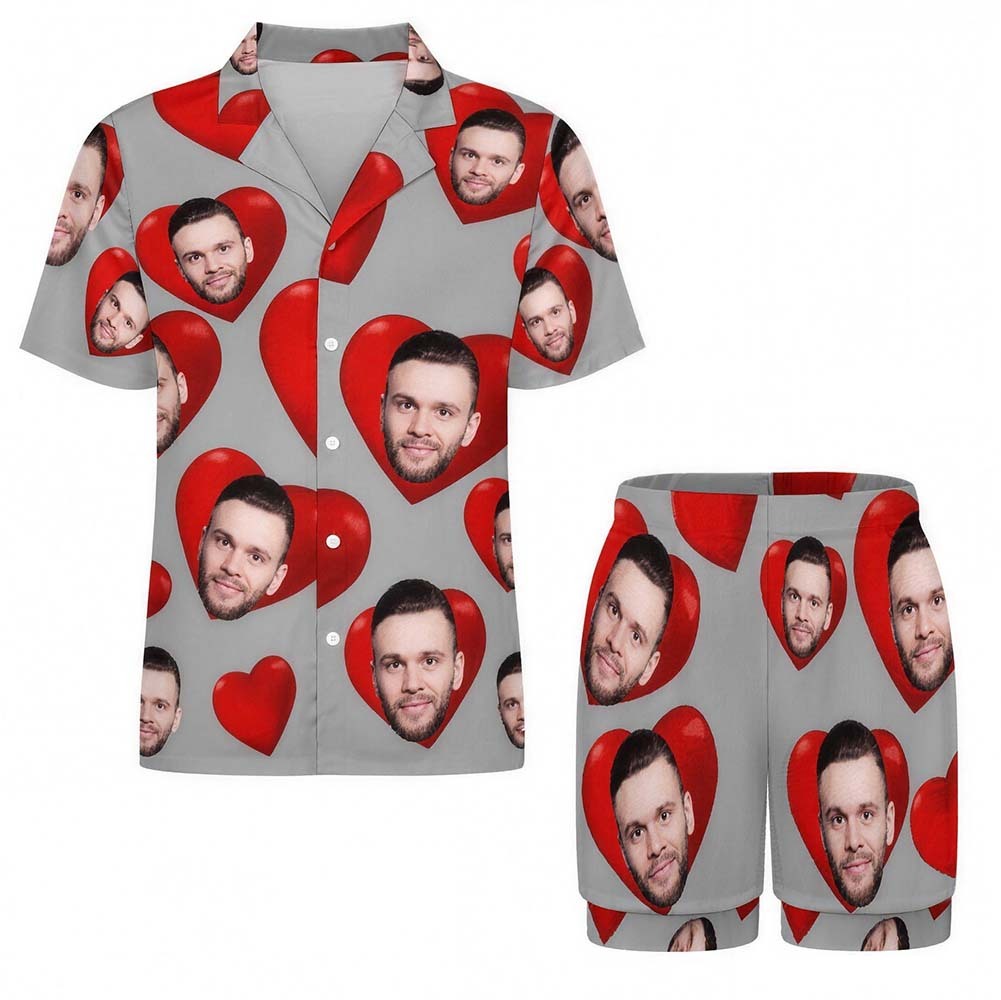 Custom Pajamas with Embedded Photo Hearts Adjustable Waistband Valentine's Day Gift