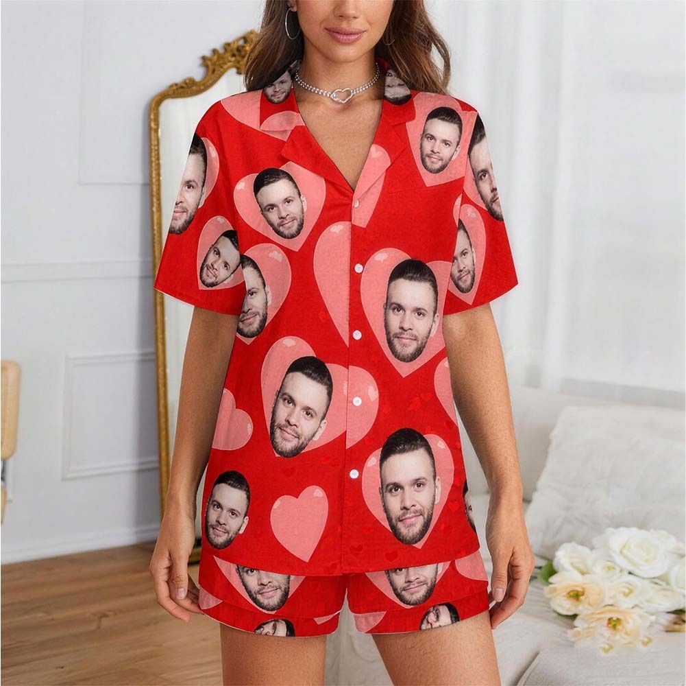 Custom Pajamas with Embedded Photo Hearts Adjustable Waistband Valentine's Day Gift