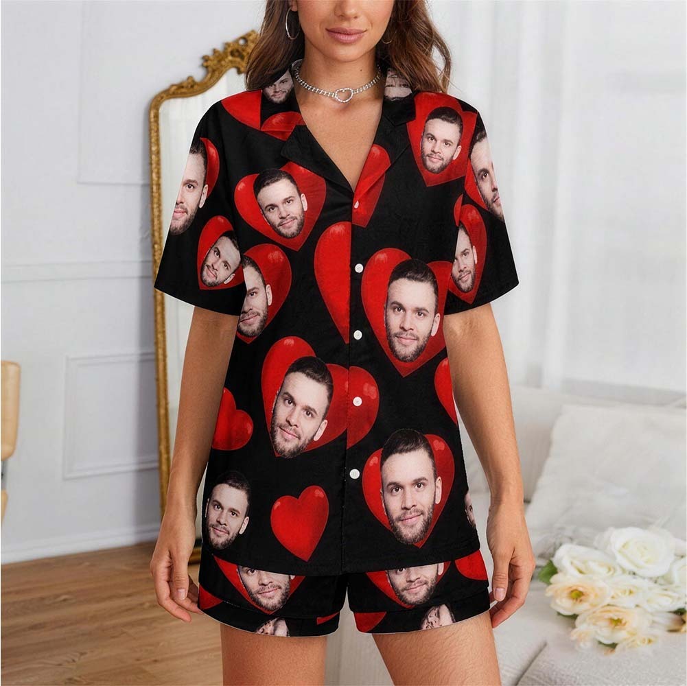 Custom Pajamas with Embedded Photo Hearts Adjustable Waistband Valentine's Day Gift