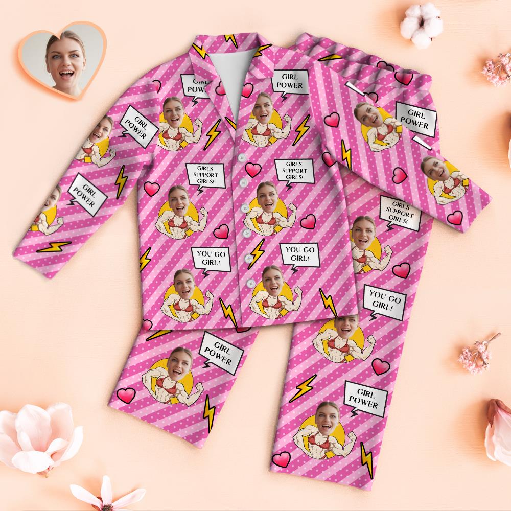 Custom Face Pajamas Girls Support Girls Personalized Photo Pajamas Set Mother's Day Gifts
