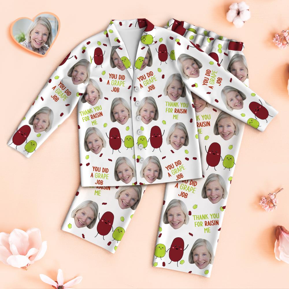 Custom Face Pajamas You Did A Grape Job Personalized Photo Pajamas Set Mother's Day Gifts	 - MyFaceBoxerUK