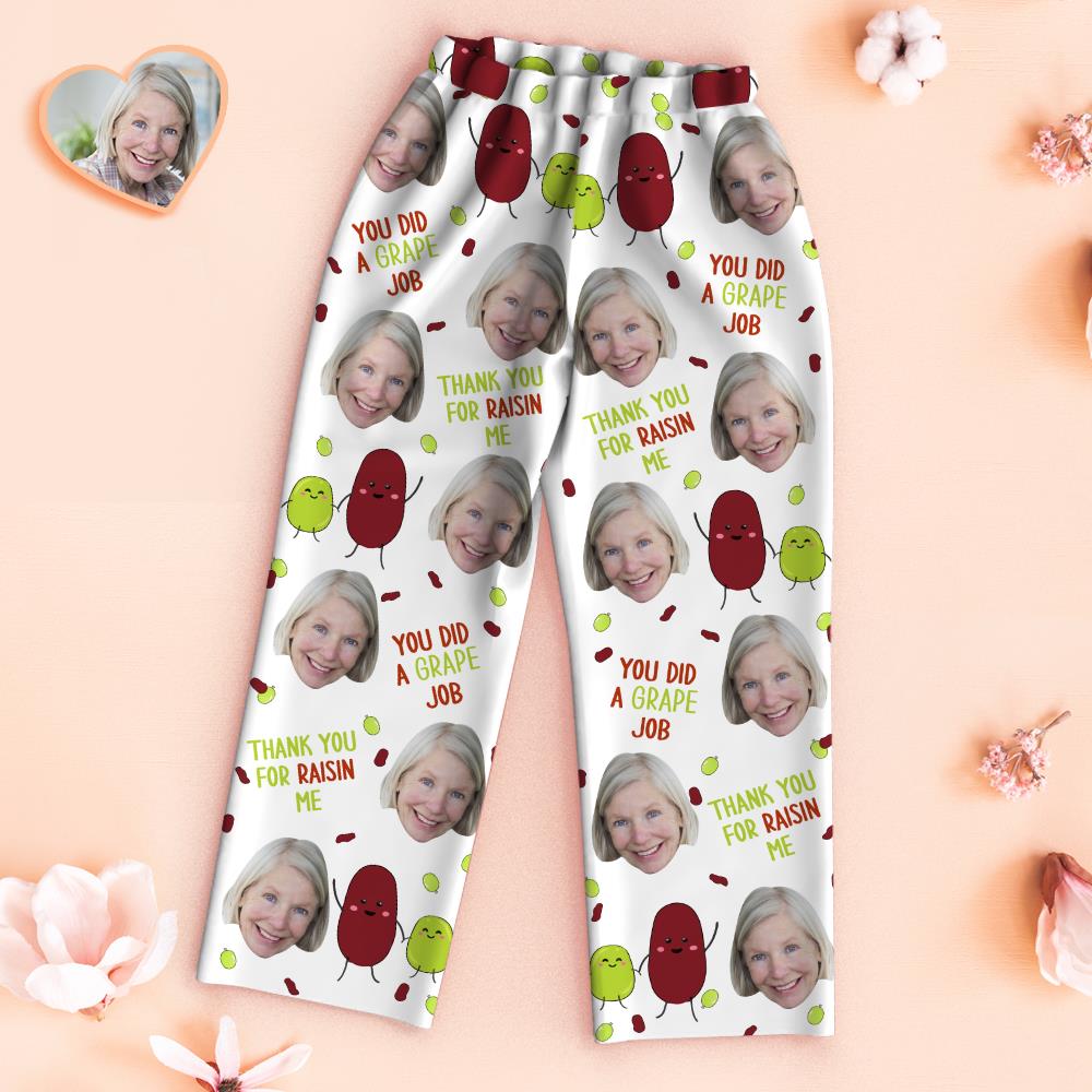 Custom Face Pajamas You Did A Grape Job Personalized Photo Pajamas Set Mother's Day Gifts	 - MyFaceBoxerUK