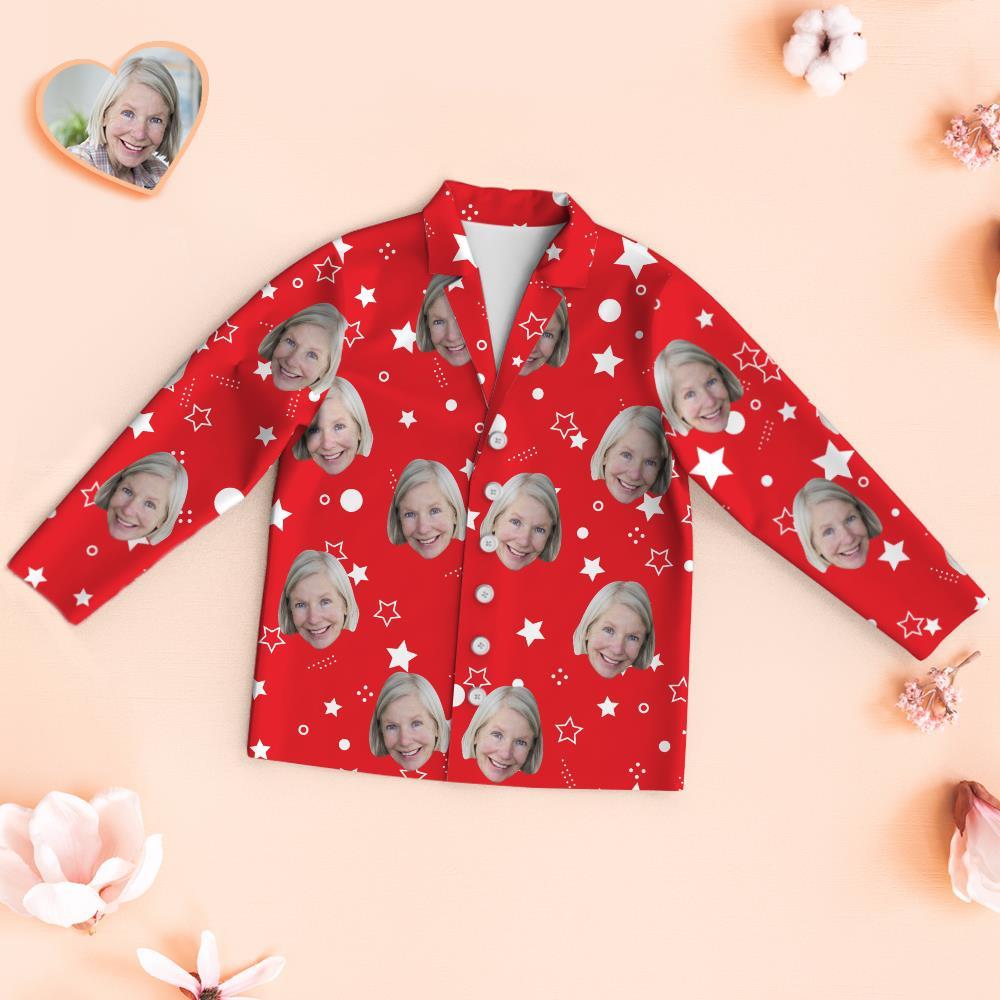 Custom Face Pajamas White Stars Personalized Photo Red Pajamas Set Mother's Day Gifts	 - MyFaceBoxerUK