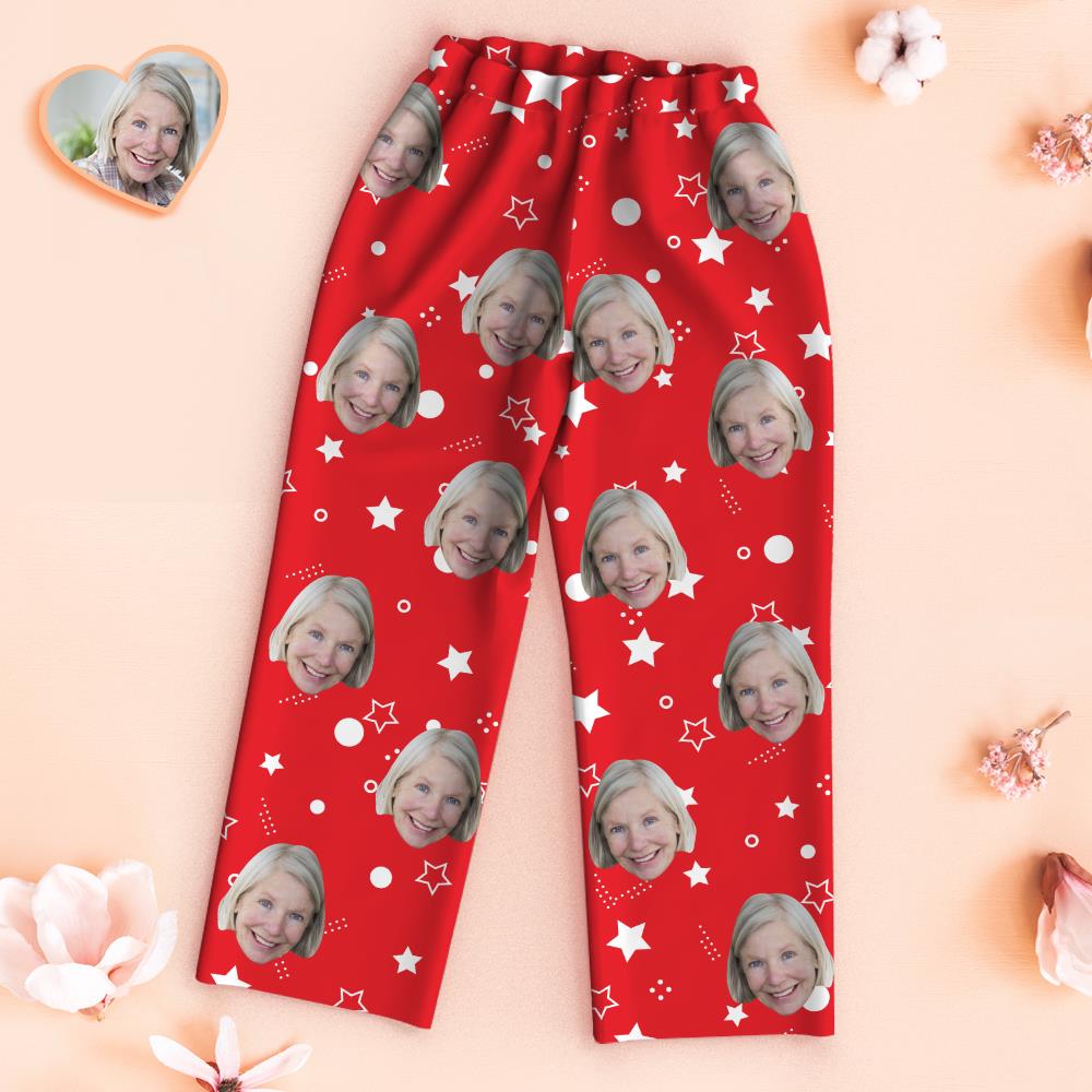 Custom Face Pajamas White Stars Personalized Photo Red Pajamas Set Mother's Day Gifts	 - MyFaceBoxerUK