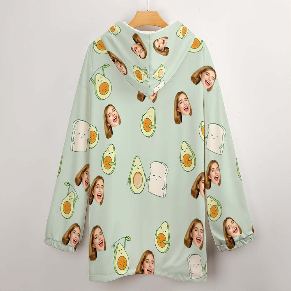 Custom Face Adult Blanket Hoodie Personalized Blanket Pajama Gift for Women Avocado - MyFaceBoxerUK