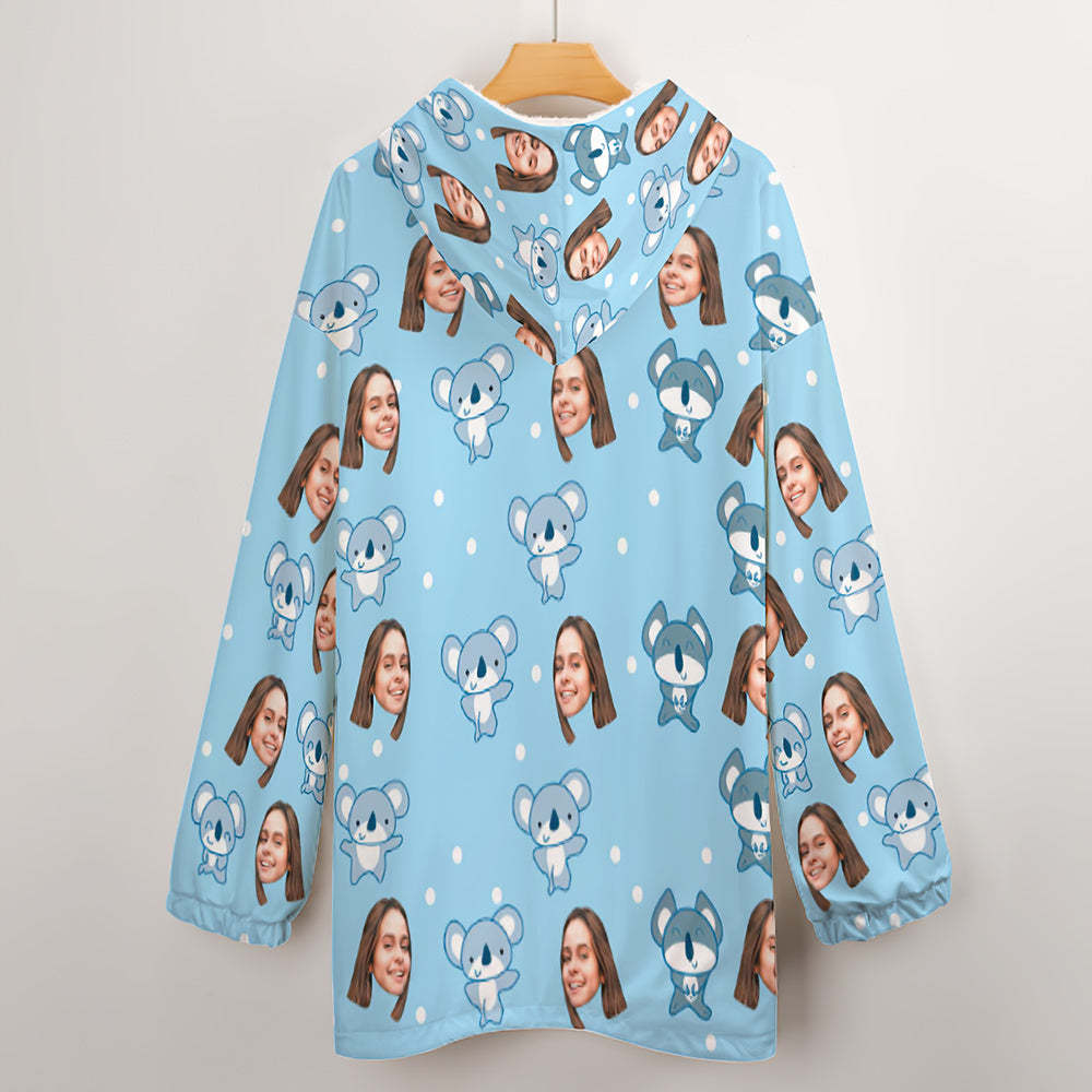 Custom Face Adult Blanket Hoodie Personalized Blanket Pajama Gift for Women Koala - MyFaceBoxerUK