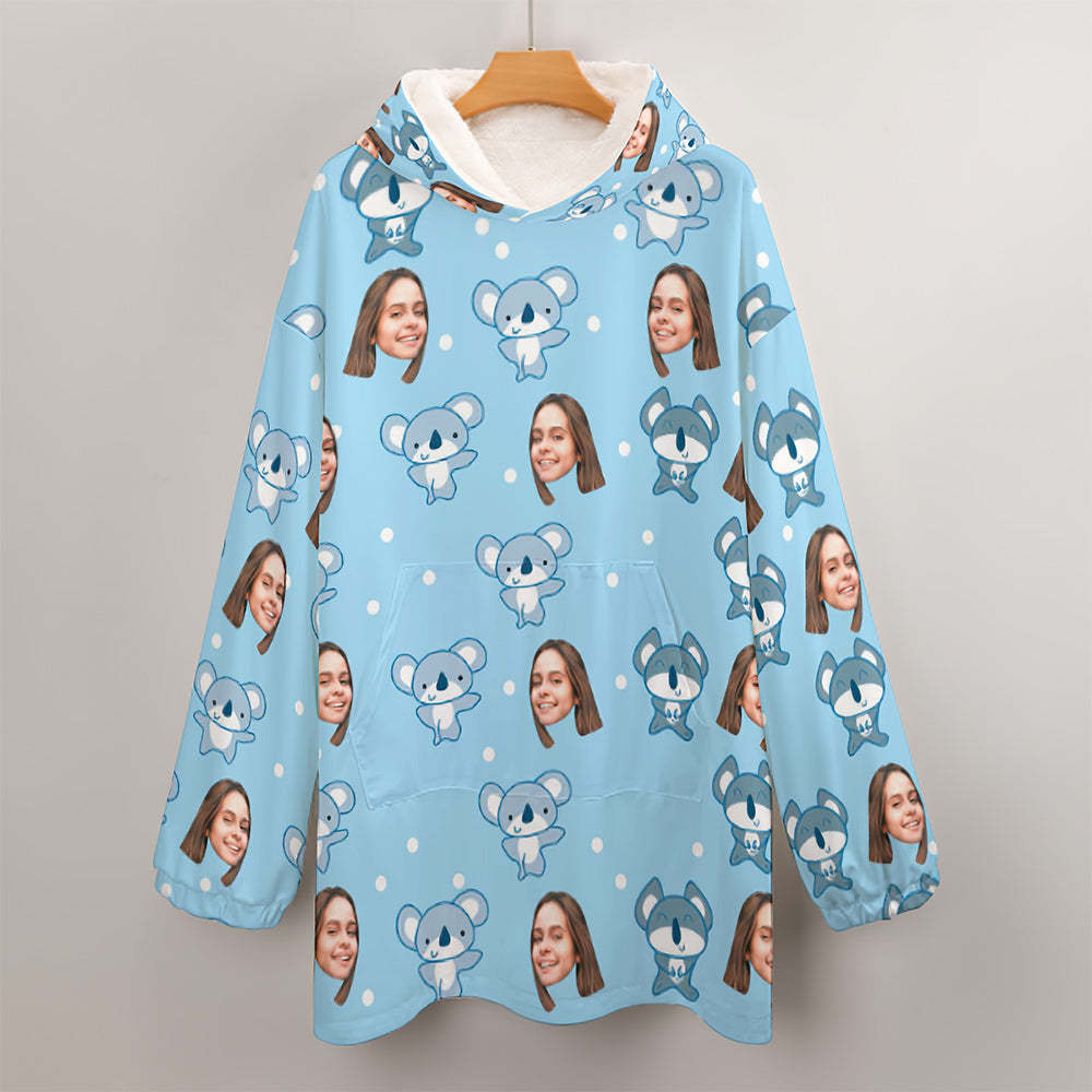 Custom Face Adult Blanket Hoodie Personalized Blanket Pajama Gift for Women Koala - MyFaceBoxerUK