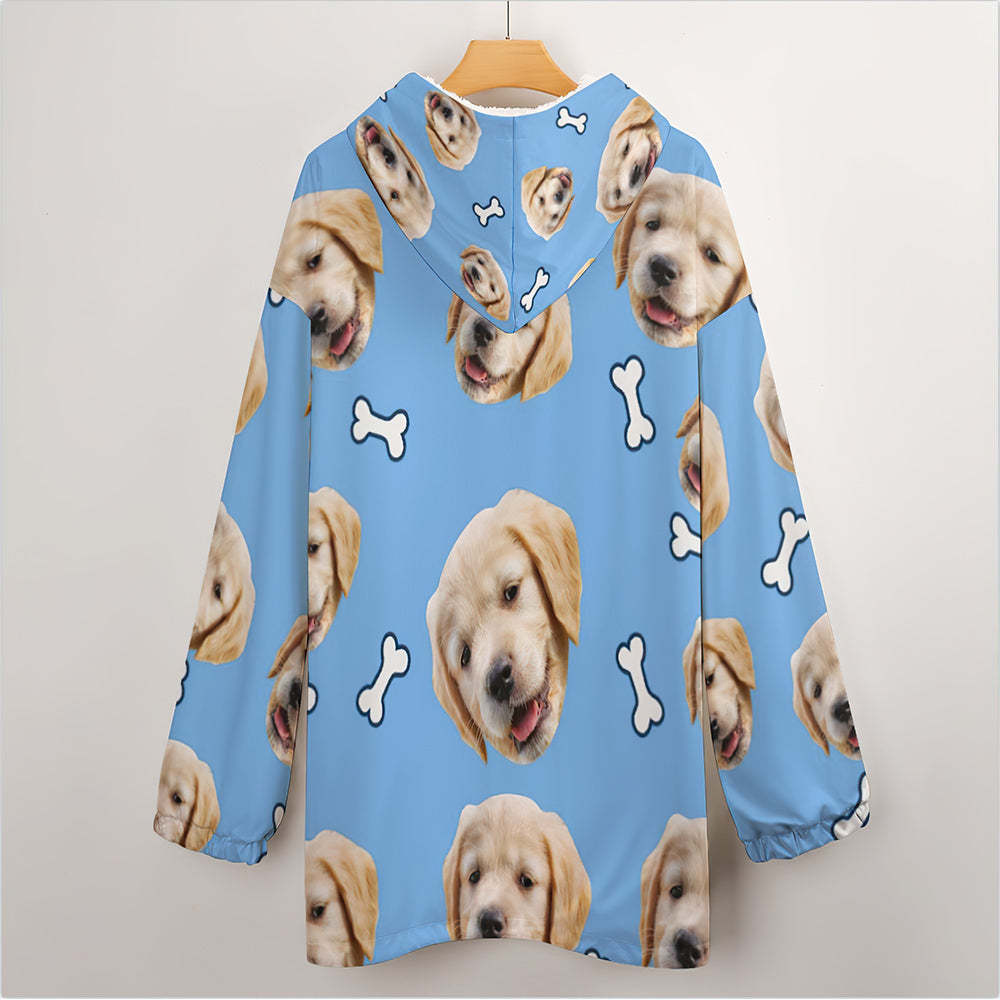 Custom Face Adult Blanket Hoodie Personalized Blanket Pajama Gift for Women Pet Dog - MyFaceBoxerUK