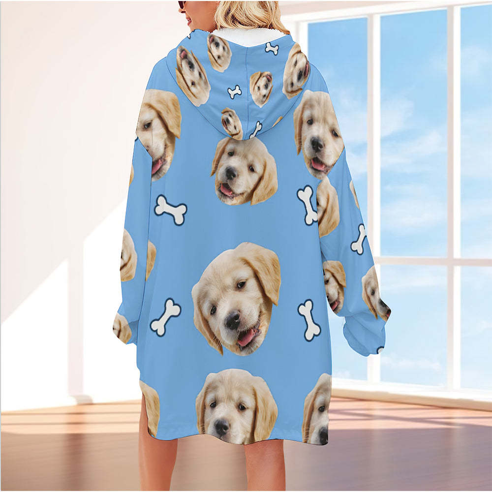Custom Face Adult Blanket Hoodie Personalized Blanket Pajama Gift for Women Pet Dog - MyFaceBoxerUK